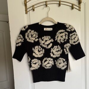 NEW! New Times Black Sweater with Cream Floral Knit
